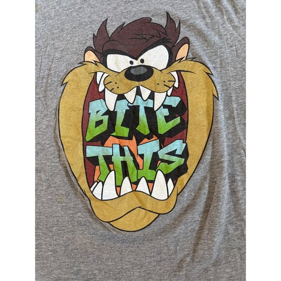 Taz T Shirt Bite This Graphic Gray Short Sleeve Shirt Large Looney Tunes - Picture 2 of 5